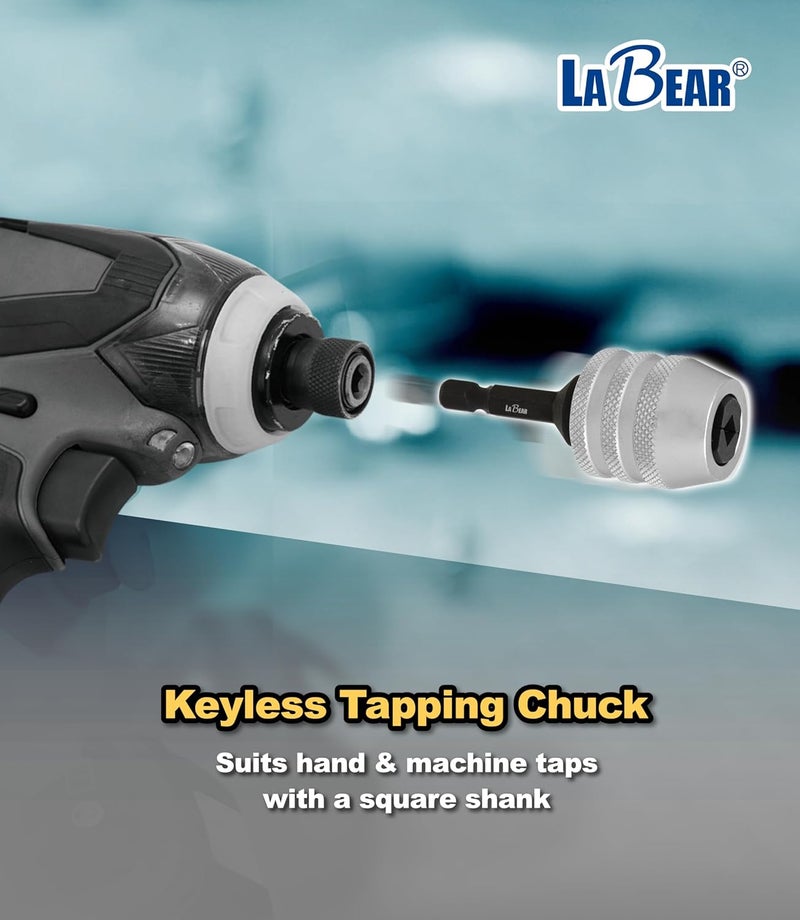 LABEAR Adjustable Tap Chuck M6–M12, Keyless Quick Change Tap Holder, 1/4" Hex Shank Tap Adapter for Drill Driver, Cr-V Steel Heavy Duty Threading Tool for Auto Repair & Metalworking - Image 4